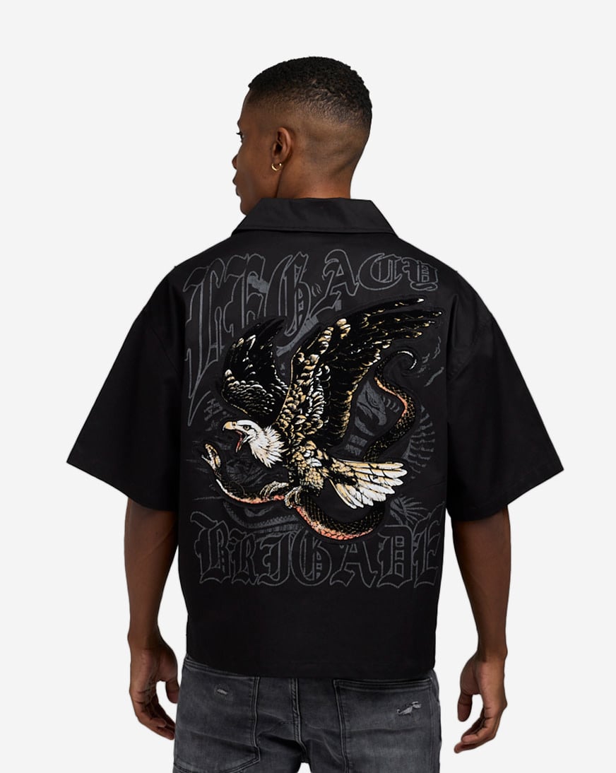 Oversized Cropped Eagle Print Woven Top