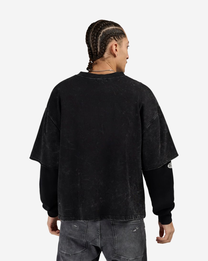 Fleece Embroidery Patch Long Sleeve Boxy 2-Fer Tee